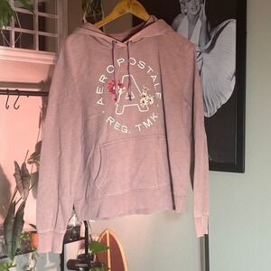 Aeropostale Hoodie Sweatshirt Floral Print Graphic Mauve Pullover Women's L